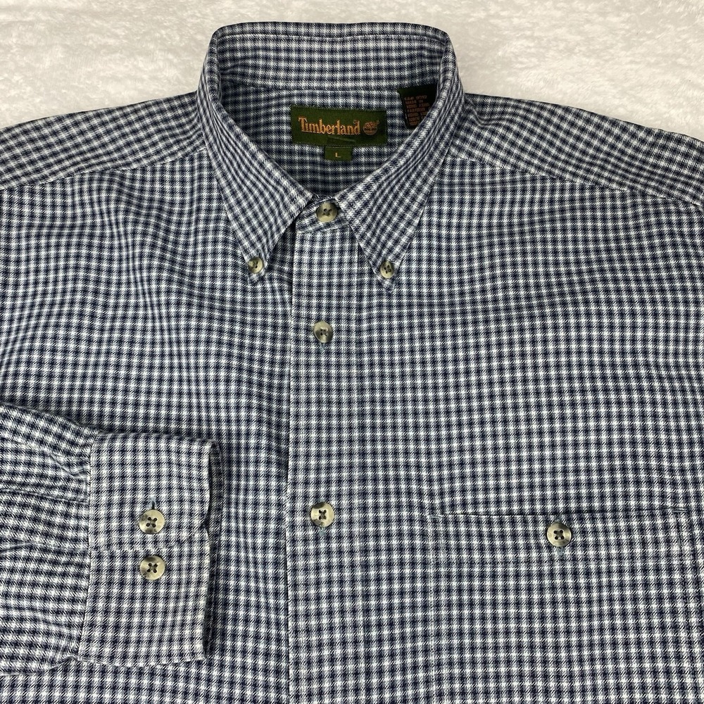 Timberland Shirt Men's Large Blue Checks Regular Fit Long Sleeves